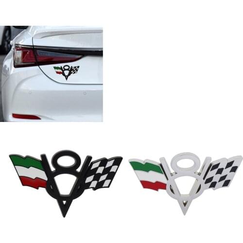 V8 Italy Italian FLAG CHECKER FLAG for car Fender side Trunk Emblem Badge Sticker Decals