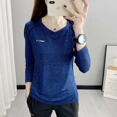 Spring and summer breathable sports t-shirt long-sleeved stretch quick-drying clothes running V-neck thin fitness clothes