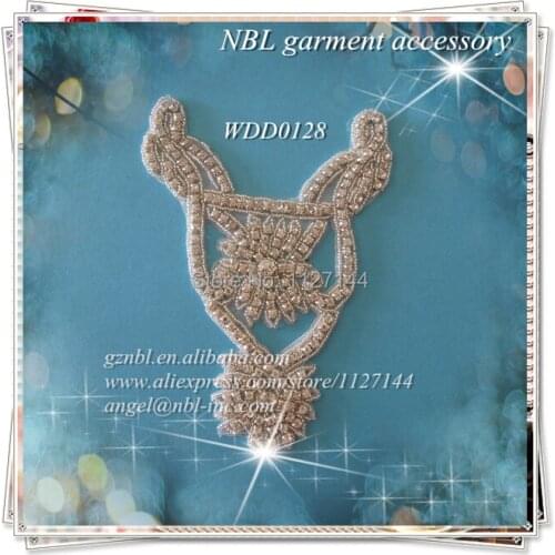 Beaded rhinestone neckline collar applique for dress WDD0128