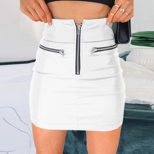 Ladies Sexy Mini Skirt Tight-fitting Zipper Stitching Buttocks Skirts Pure PU Half-length Leather Skirt Bodycon European Skirt