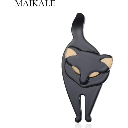 MAIKALE Cute Acrylic Cat Brooches for Women Black Grey Resin Animal Brooch Pins Shawl Suit Lapel Bag Accessories Jewelry Gifts