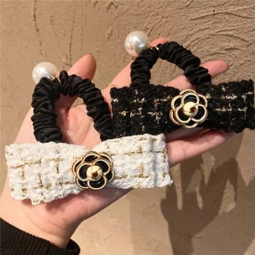 Women Girl Hair Ties Elastic Bands Camellia Plaid Flower Floral Pearl Bow Knot Scrunchies Korean Head Accessories Wholesale