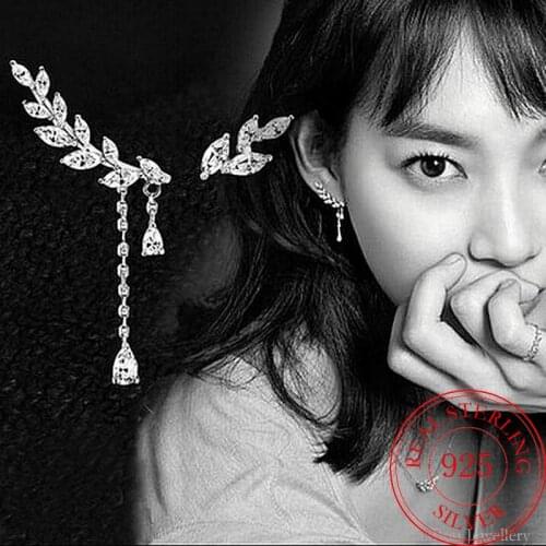925 Sterling Silver Women Luxury Classic Earrings Cross Leaf Zircon Dangle Charm Stud Earring Girl Elegant Jewelry Vintage Gifts