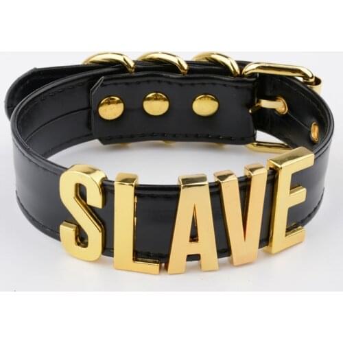 Handmade Black Letter Choker Gold Name Slave Collar Necklace for Women Girls Bondage Cosplay Fetish