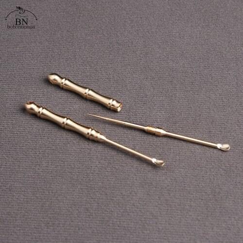 Antique Pure Brass Toothpick Earpick Craft Ear Cleaner Earwax Spoon Ear Pick Portable Key Chain Pendant Home Decoration Statues
