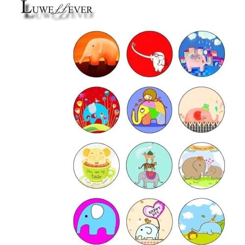 10mm 14mm 16mm 12mm 20mm 25mm 366 12pcs/lot Elephant Round Glass Cabochons Jewelry Findings 18mm Snap Button Charm Bracelet