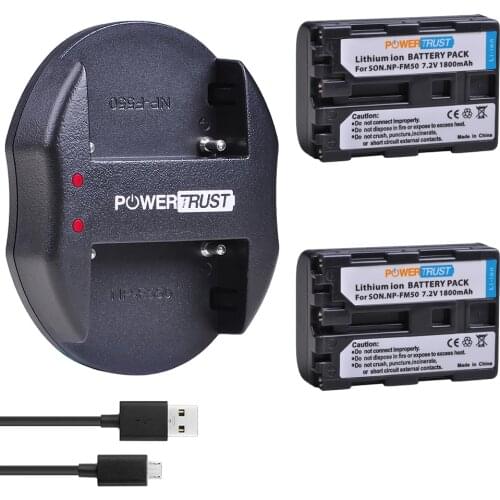 2x 1800mAh NP-FM50 NPFM50 NP FM50 Battery and USB Charger for Sony NP-FM51 NP-FM30 NP-FM55H DCR-PC101 Series DSLR-A100 Batteries