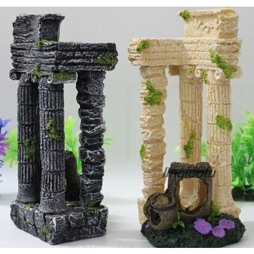 Fish tank aquarium decorative landscaping, artificial resin rockery ornaments ancient Roman columns