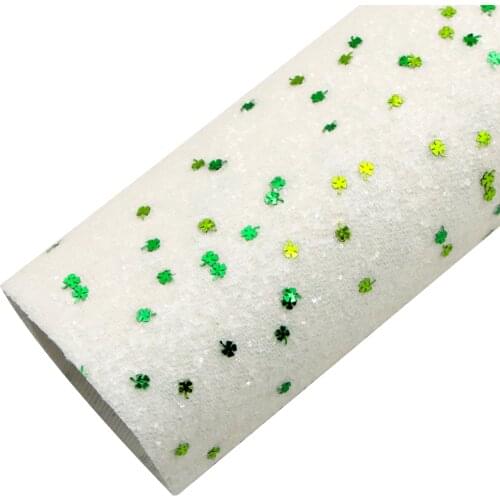 Big Size Chunky Glitter Faux Leather Sheet with Lucky Four Leaf Clover for St Patricks for DIY Earrings Hair Bows Making Crafts