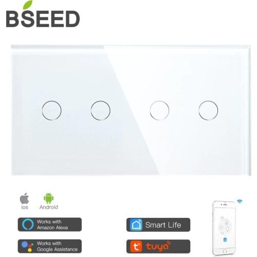 Bseed Smart 4 Gang WifI Control Touch Switch Work With Tuya157mm Light Switch White Black Gold Mirror Crystal Panel Switch