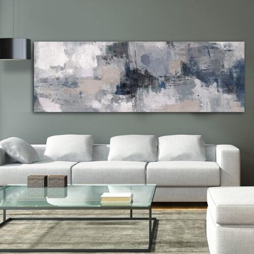 WANG ART Abstract Grey Oil Painting on Canvas Posters and Prints Modern Scandinavian Wall Art Picture Bedroom home decor