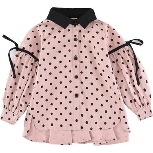 Autumn Baby Toddler Long Sleeve Cotton Dot Shirt For Girls Blouse Kids Shirts Tops Children bow Loose leisure princess Clothes