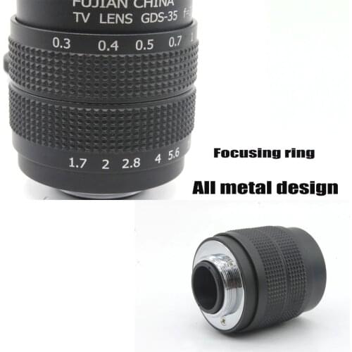 Fujian CCTV 35mm f1.7 Lens C Mount for Canon for EOS M / M2 / M3 etc.black