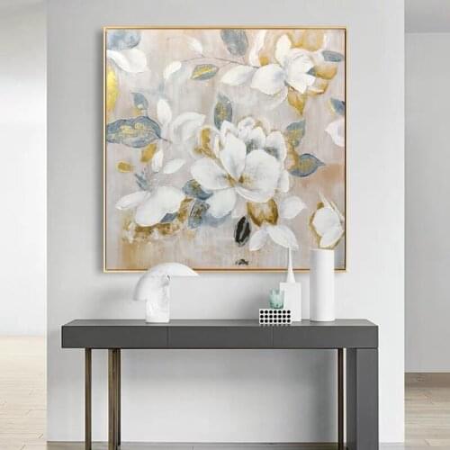 Gold Foil Texture Flower Wall Art Pic Hand Painted Modern Abstract Oil Painting On Canvas For Living Room Home Decor No Frame