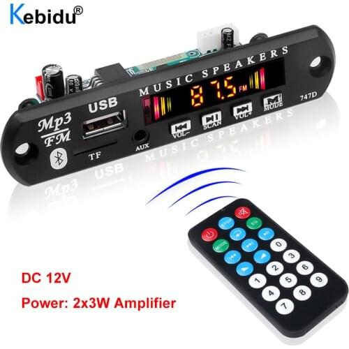 Kebidu 5V/12V Bluetooth 5.0 MP3 Player Decoder Board 6W amplifier Car FM Radio Module Support FM TF USB AUX Recorders