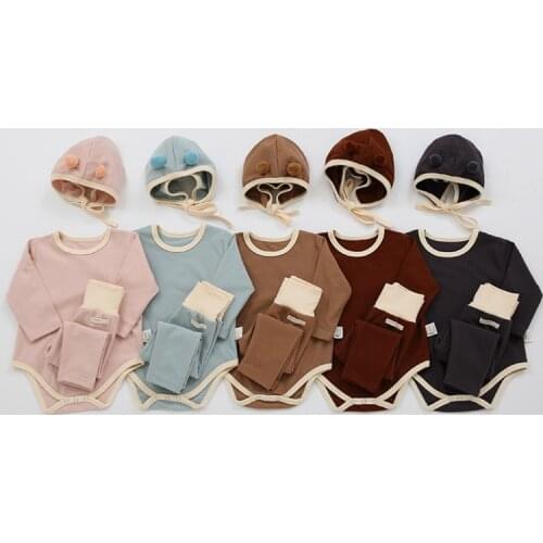 Newborn Baby Girl Clothes Set Autumn Solid Color Long Sleeve Sleeve Romper Shorts Headband 3Pcs Outfit Infant Pajamas Clothing
