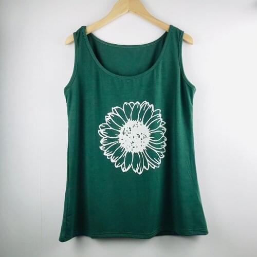 Summer Womens Tank Top Daisy Floral Print Casual Sleeveless Top for Girls Round Neck Loose Sports Vest Singlets Yellow Green