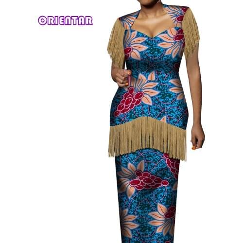 Fashion African Dresses for Women Robe Africaine African Print Dashiki Maxi Dress with Tassels Plus Size Evening Dress WY569