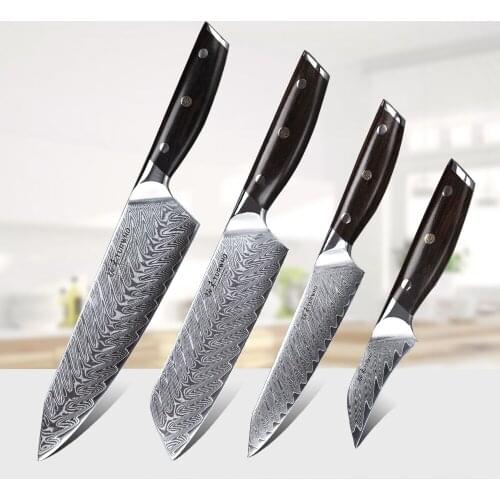 TURWHO Chef Kitchen Knife Set 3.5"Paring 5"Utility 7"Santoku 8.2"Chef Knives Japanese Kitchen Knife Damascus Steel Cooking Tools