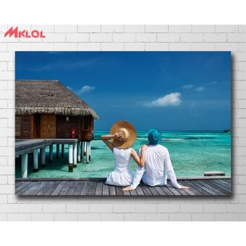 Wxkoil Wall Art Couple, sea, pier Wall Picture For Living Room Home Decor Oil Painting On Canvas Wall Painting No Frame