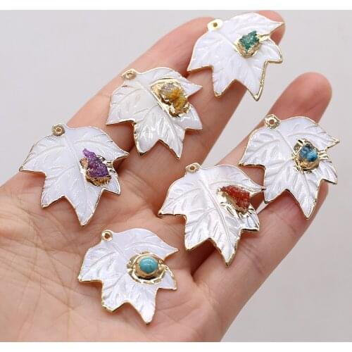 Natural Mother of Pearl MOP Shell Pendant Gold Plating Turquoises Charm Druzy Crystal Shell Pendants DIY Necklace Jewelry Making