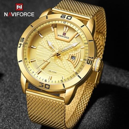 NAVIFORCE Business Casual Mens Watch Luxury Gold Quartz Wristwatch Stainless Steel Sport Waterproof Male Watches Calendar Clock