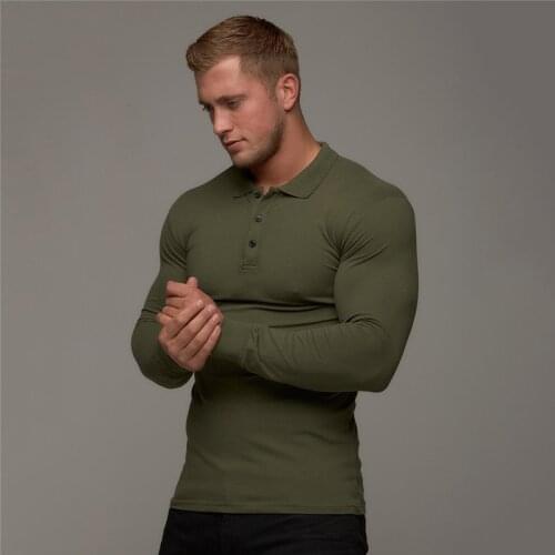New Spring Autumn Polo Shirt Men Cotton Fashion Slim Fit Polo Men Plain Gym Fitness Breathable Business Long Sleeve Polo-Shirt