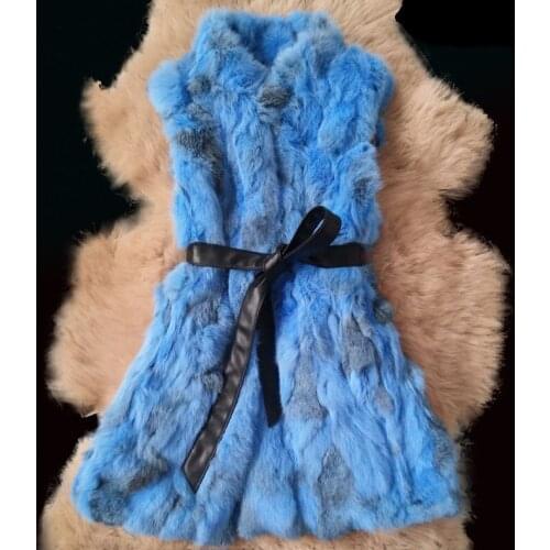 New Real Rabbit fur vest Women Rabbit Fur vest with collar winter fur jacket custom big size have belt JN654