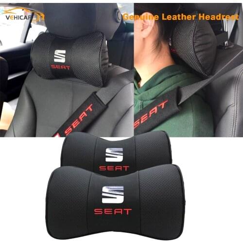 VEHICAR Car Headrest Original Genuine Leather Car Neck Rest Headrest Cushion Pillow Logo Knitting For Seat Auto Accessories