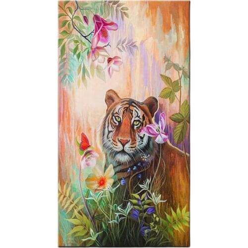 Full square diamond Mosaic Tiger Flowers Wall Art diamond embroidery 5D rhinestone Painting diamond inlaid pattern Animal EE1899