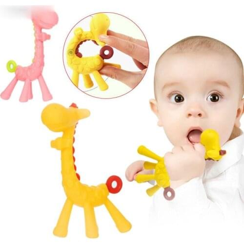 Teether Soft Silicone Baby DIY Infant Chew Toys Teething Toys Cartoon Giraffe SiliconeTeether Pendant Necklace Accessories