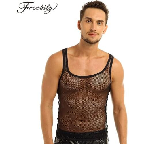 Transparent Undershirt Fishnet See-through Sleeveless Vest Breathable Bodybuilding Fitness Tank Top Sexy Men Singlet Underwear