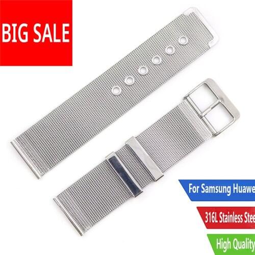 CARLYWET 20 22mm Silver Stainless Steel Replacement Mesh Wrist Watch Band Strap Bracelet With Polished Buckle For Samsung Huawei