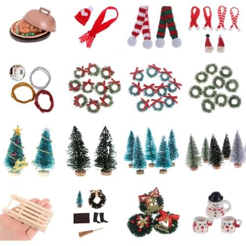 Dollhouse Christmas Turkey Garland Lantern Decoration Lantern Mini Cap Woolen Scarf Sleigh Pine Needles Kid Toy Gift