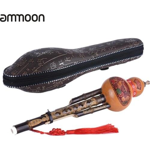 Chinese Handmade Hulusi Black Bamboo Gourd Cucurbit Flute Ethnic Musical Instrument Key of C with Case for Beginner Music Lovers
