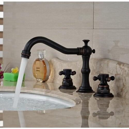 Deck Mounted Oil Rubbed Bronze Dual Cross Handles Mixer Tap Bathroom Vessel Sink Basin Faucet anf048