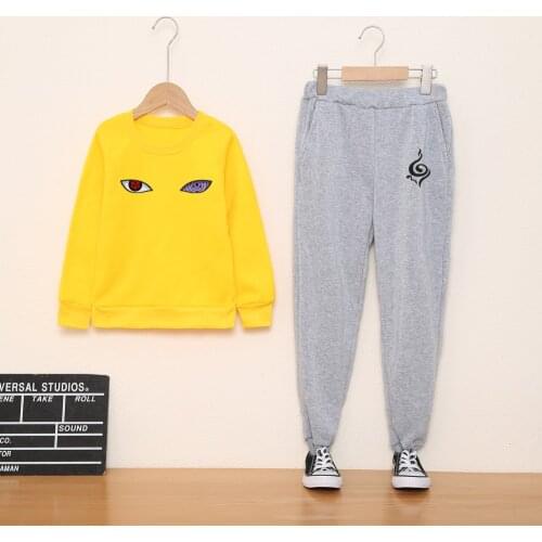 Japan Anime Tracksuit Child Fashion Hoodies Boy Girl Suit Solid Sets Sweatshirt Sweatpants Spring Autumn Casual Jogging 2 Pieces