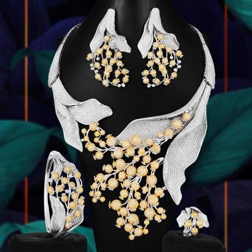 High Quality Luxury MAXI SIZE GRAPE 4PCS Nigerian Jewelry Set For Women Wedding Zircon Indian African Bridal Jewelry Set 2021