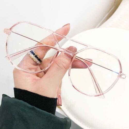 LONSY Fashion Anti Blue Light Finished Myopia Glasses Women Oversized Transparent Shortsighted Prescription Eyeglasses Diopter