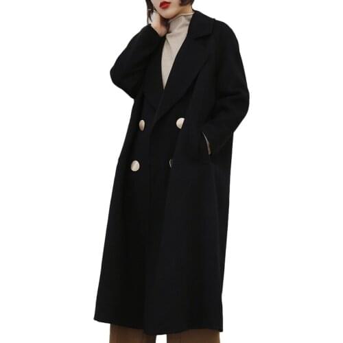 2021 Autumn Wool Coats Female Double-faced Woolen Jacket New Fashion Black Double Breasted Womens Clothing Manteau Femme Gmm139