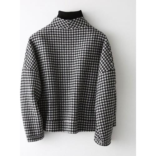 Coat 2020 Plaid Wool Women Spring Autumn Short Korean Jacket Houndstooth Ladies Coats and Jackets KQN49112-1 KJ2427