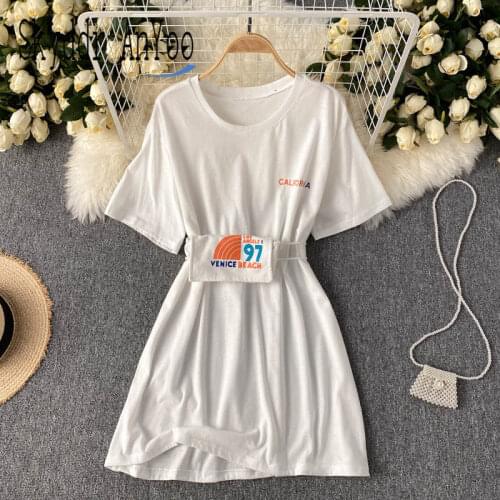 Summer 2021 Women Casual T-Shirt Dress Short Sleeve O-Neck Loose Elegant White Dresses For Women