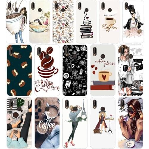 91AA Coffee Girl Silicone TPU Protective Cover Phone Case On For Huawei P20 30 Pro Lite Case Soft