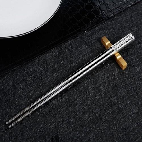 1X Pair 304 Stainless Steel Non-slip Anti scald Dinner Chopsticks household Tableware Dinnerware for Hot Pot BBQ Gift