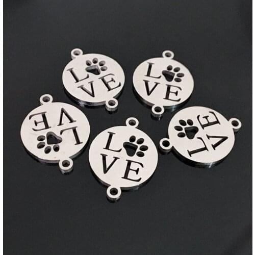 10pcs Love Pet Print Stainless Steel Charm Two Hole Stainless Steel Connect Charm for DIY Bracelet Necklace Making