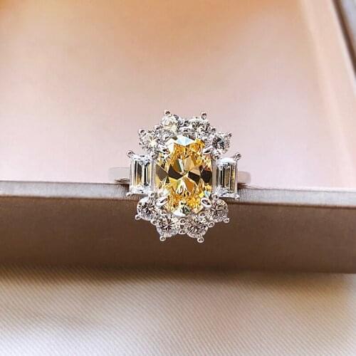 100% 925 Sterling Silver 7*7mm Oval Cut Created Moissanite Citrine Birthstone Rings for Women Wedding Fine Jewelry Ring Gift