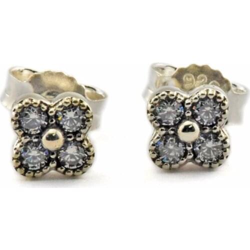 100% 925 Sterling Silver Earrings Oriental Blossom Stud Earrings with Clear CZ Party Wedding Gift Fine Jewelry brincos Wholesale