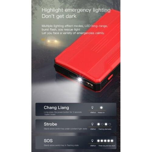 12V Portable Car Jump Start Emergency Power Starter Battery Booster Built-in Emergency LED Flashlight Fast Charge
