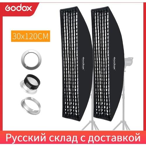 2PCS Godox 12"x 47" 30 x 120cm Strip Honeycomb Grid Rectangular Softbox for Photo Strobe Studio Flash Softbox Bowens Mount