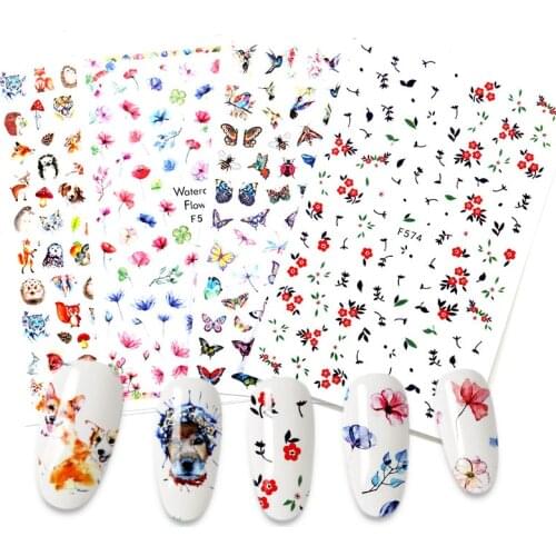 1PCS 12.3 * 7.6cm 3D butterfly Nail Art Sticker flower leaf nail Decal green spring flower nail decoration